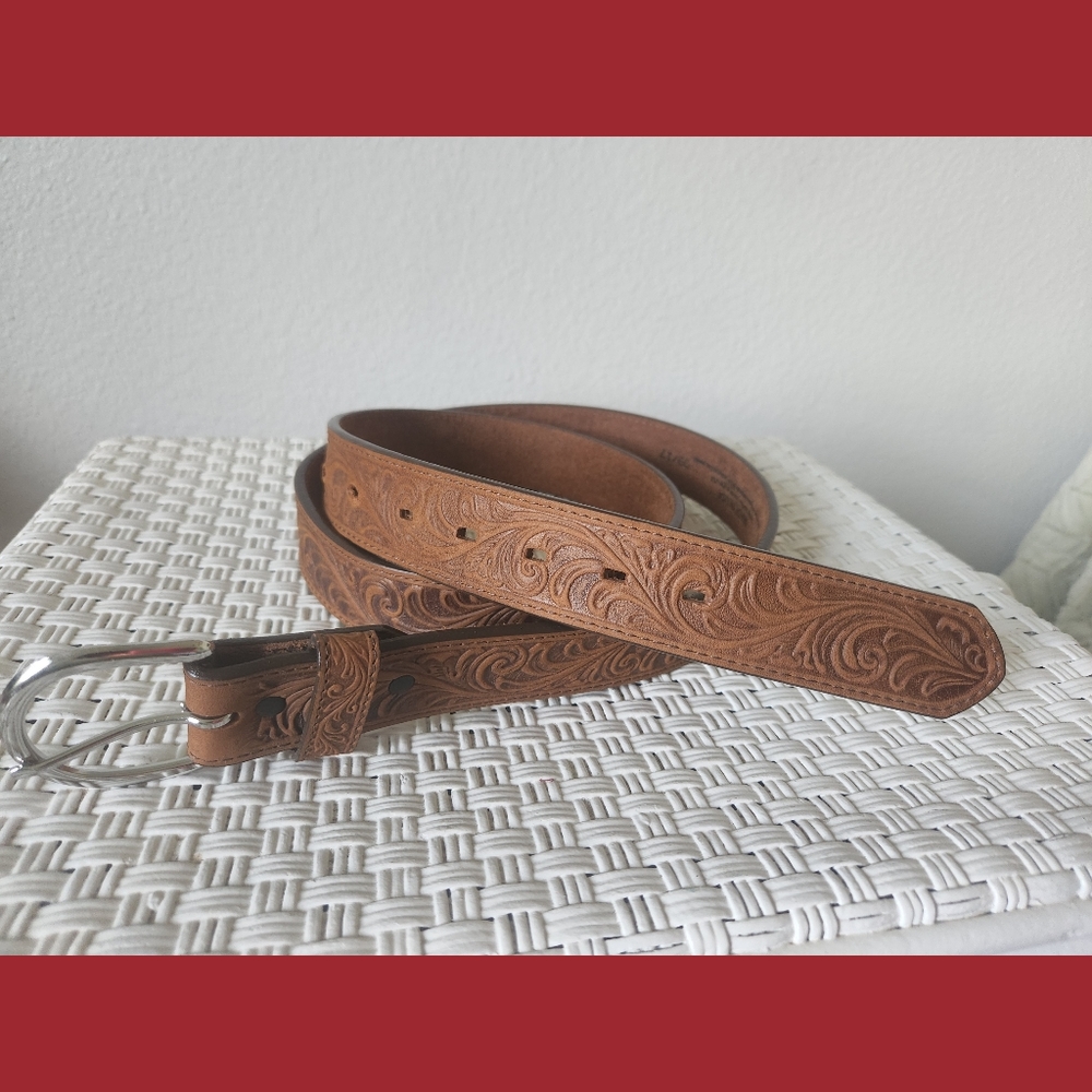 Justin Men - Western Scroll Tooled Belt (Brown) 53909